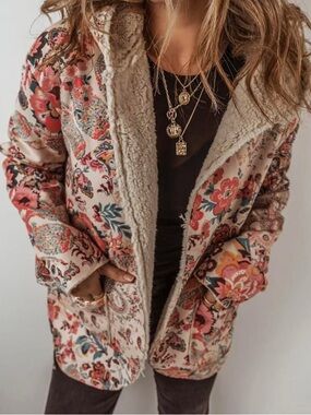 Floral Teddy Jacket in Pink & Cream by